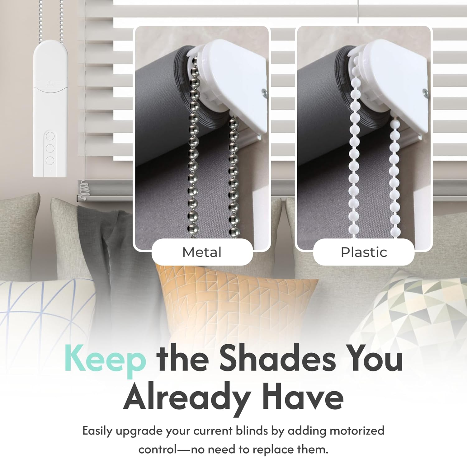 Aura Roller Smart Shade Driver | Automate Existing Blinds | Beaded Window Shade Compatible | Bluetooth Enabled | Rechargeable Long-Life Battery | Schedule & Voice Control with TUYA HUB [NOT Included]