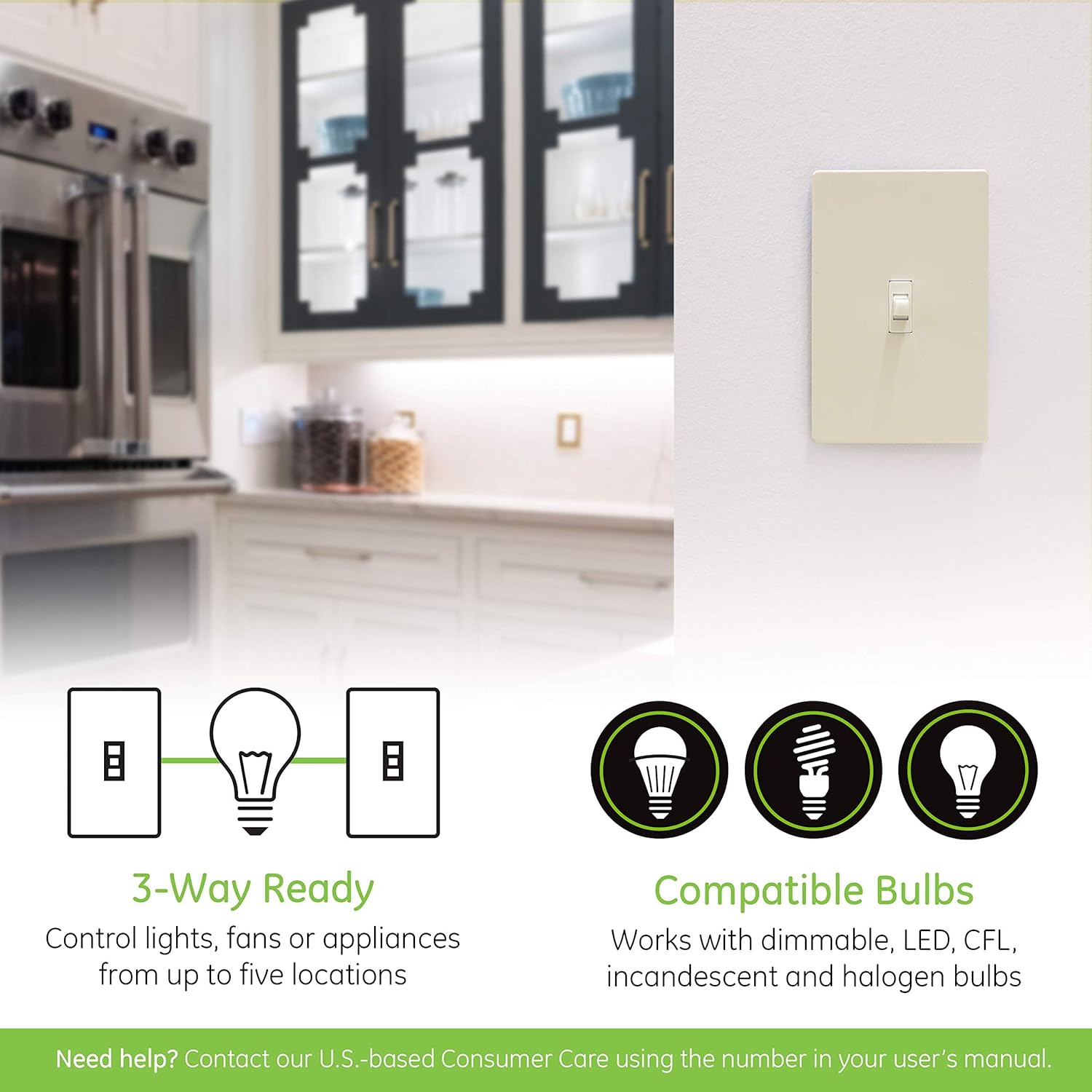 Enbrighten Almond Z-Wave Plus Smart Light Switch with QuickFit and SimpleWire, 3-Way Ready, Compatible with Alexa, Google Assistant, ZWave Hub Required, Repeater/Range Extender, Toggle, 14293