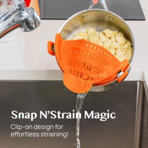 Kitchen Gizmo Snap N’ Strain – Silicone Pasta Strainer Clip-On for Pots and Pans – Heat Resistant Colander for Vegetables and Noodles – Kitchen Gadgets for Cooking – Space-Saving Design – Gray