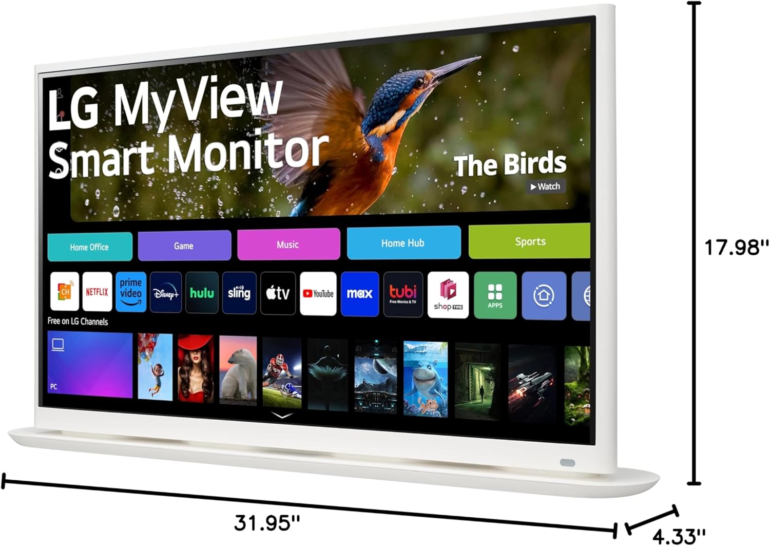 LG 32SR70U-W 32-Inch 4K UHD Smart Monitor with IPS Display webOS 23 USB Type-C Speakers x2 HDR 10 AirPlay 2 Screen Share Bluetooth Remote – White
