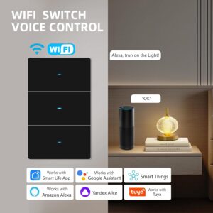 LOUYSGEN Smart Light Switch Need Neutral Wire,FCC Certified,2.4GHz WiFi Push Button Switch Work with Alexa,APP Control Compatible with Tuya/Smart Life,White 1 Gang