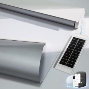 Motorized Blinds with Remote, Smart Blinds with Solar Panel, Thermal Blackout Electric Blinds, Automatic Blinds for Windows Compatible with Alexa, White-34 x72