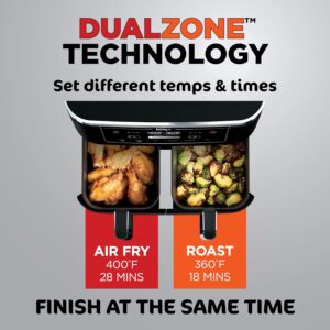 Ninja Foodi 10QT 6-in-1 DualZone Smart XL Air Fryer, 2 Independent 5QT Baskets, Smart Cook Thermometer, Match Cook, Smart Finish, Air Fry, Roast, Bake, Dehydrate, Reheat, Grey, DZ550