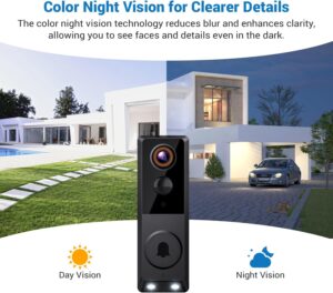 SearByte 1080P Wireless Smart Doorbell Camera, AI Human Detection, Color Night Vision, Two-Way Audio, Battery Powered, Optimized for 2.4GHz Wi-Fi Networks, Cloud Storage