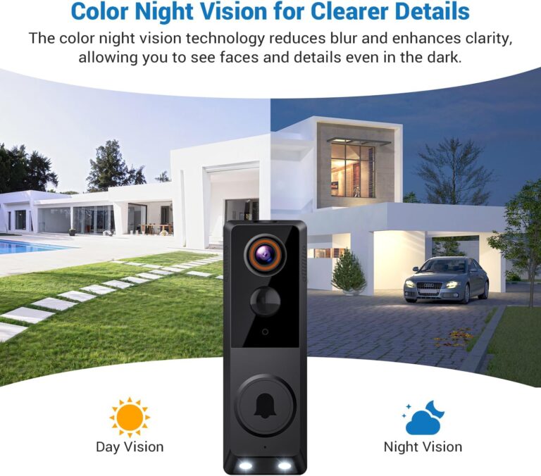 SearByte 1080P Wireless Smart Doorbell Camera, AI Human Detection, Color Night Vision, Two-Way Audio, Battery Powered, Optimized for 2.4GHz Wi-Fi Networks, Cloud Storage