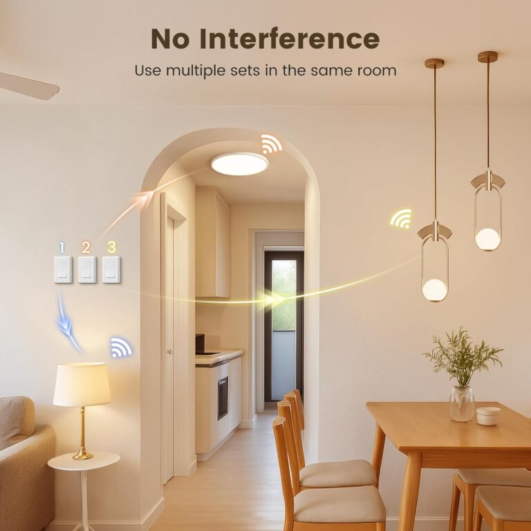 SURAIELEC Wireless Light Switch and Receiver Kit, Single Pole, RF 100 Feet, No WiFi, No Interference, Expandable 15A Remote Control Wall Switch for Ceiling Lighting, Lamp, Fan (Neutral Wire Required)