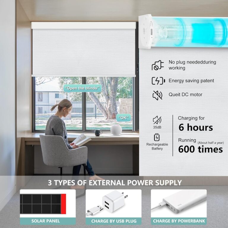 Aprilsmart Motorized Blinds with Remote,Smart Blinds for Indoor Windows Shades,Motorized Roller Shades 100% Blackout (Linen Stone-01, 34″ W x 72″ H)
