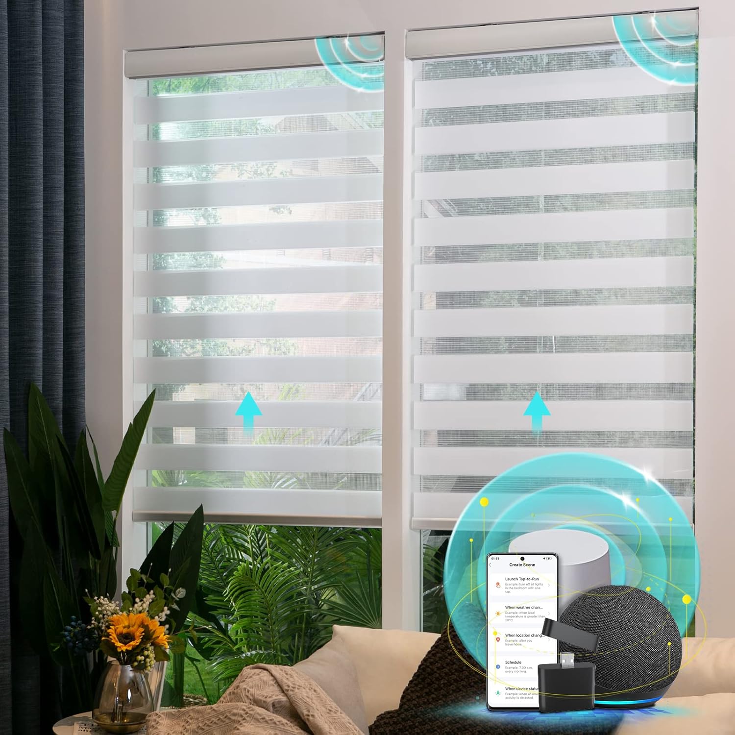 CITOLEN Motorized Zebra Blinds with remorte, 70% Blackout Smart Blinds Custom Size Electric Zebra Shades Compatible with Alexa/Google,White, 34”Wx72”H