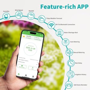 Drip Irrigation Kit System for Garden, WiFi & App Control Self Plant Watering Devices for Indoor Outdoor, Automatic Watering System with 3 Watering Modes/Water Shortage Alert/Weather Forecasting