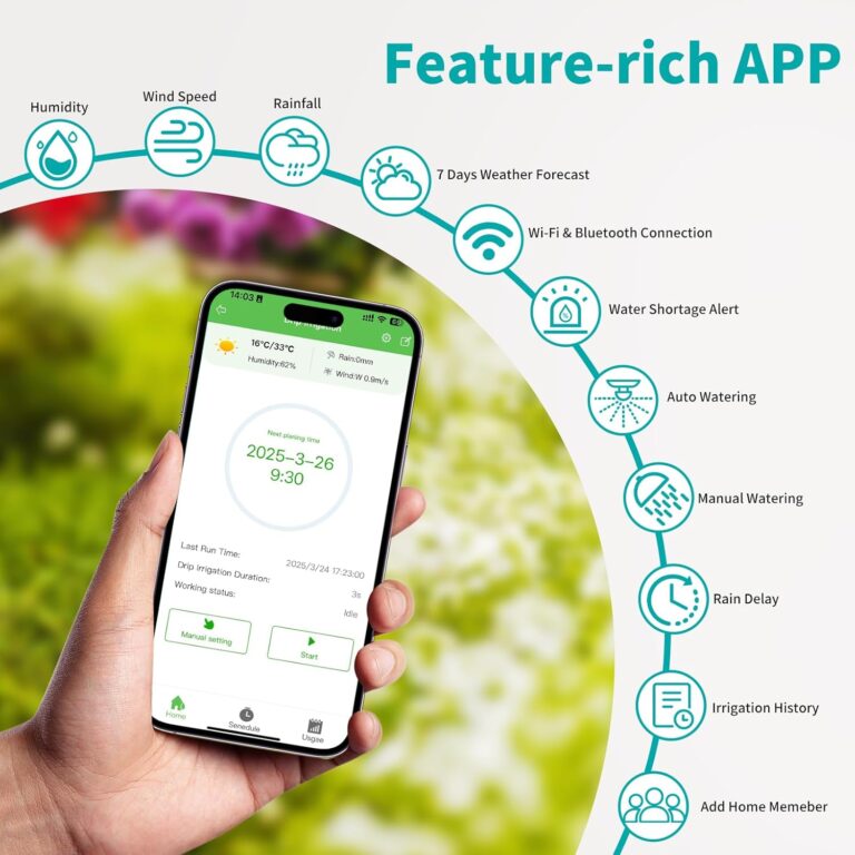 Drip Irrigation Kit System for Garden, WiFi & App Control Self Plant Watering Devices for Indoor Outdoor, Automatic Watering System with 3 Watering Modes/Water Shortage Alert/Weather Forecasting