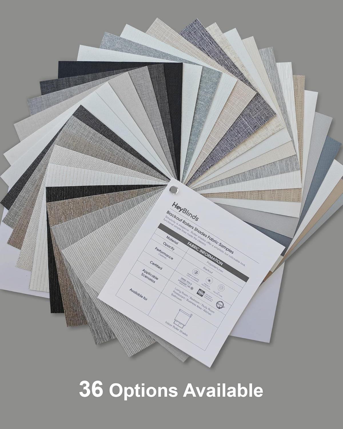HeyBlinds Motorized Blinds with Remote, 100% Blackout Smart Blinds, Motorized Shades, Automatic Blinds for Windows (Blackout Blinds Fabric Samples)