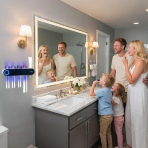 iHave Toothbrush Holders for Bathrooms, UV Toothbrush Sanitizer and Holder Smart Home Bathroom Accessories, 3 Cups Electric Toothbrush Holder Wall Mounted with Toothpaste Dispenser Bathroom Decor