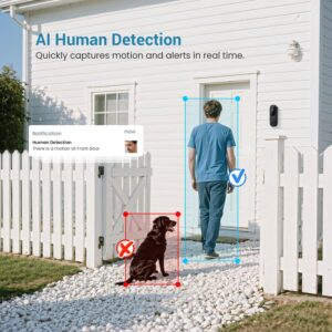 ModeJump 1080P Smart Wireless Video Doorbell Camera, Night Vision, Real-Time Alerts, AI Human Detection, Two-Way Talk, Cloud Storage, Night Vision, Battery Rechargeable(Excluding Receiver)