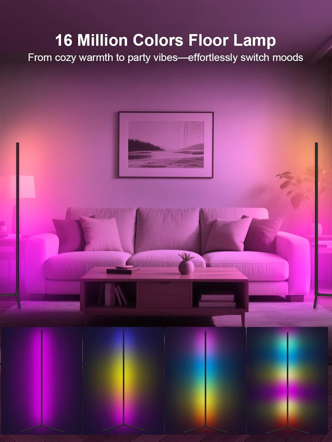 Tyute Corner Lamp, Led Floor Lamp, RGB Ambient Lighting, Smart Modern Floor Lamp with Remote, Color Changing Dimmable Corner Light with Music Sync, Mood Lighting for Bedroom, Living Room Gaming Room