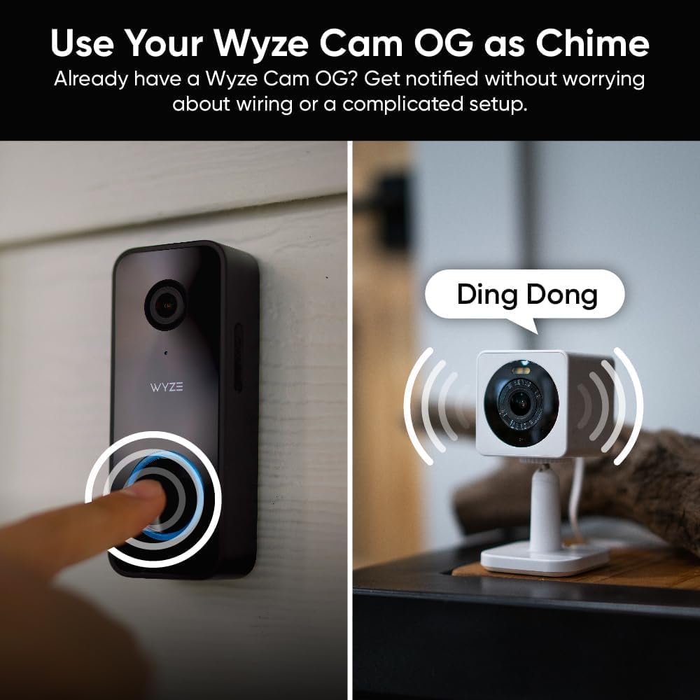 WYZE Doorbell Camera v2, 2K HD Security Video Doorbell with Color Night Vision, 2-Way Audio, IP65 Weather Proof, 24/7 Video Recording*, Package Monitor, Works with Alexa & Google Assistant, Wired