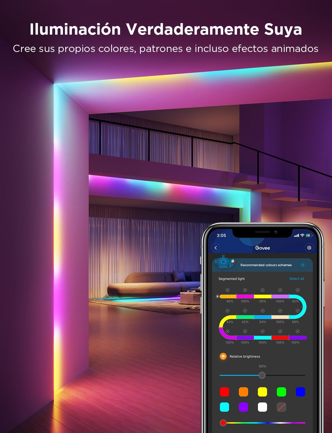 Govee RGBIC LED Strip Lights, 32.8ft Smart LED Lights for Bedroom, Bluetooth LED Lights APP Control, DIY Multiple Colors on One Line, Color Changing LED Strip Lighting Music Sync, Home Decor