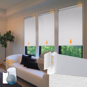 Hapadif Motorized Blinds No Drill Automatic Blinds for Windows Cordless Roller Shades Electric Blinds with Remote Control Smart Blinds (White, 28 x 72), MH100