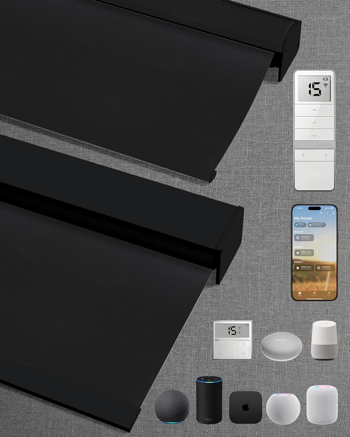 Kincmo Motorized Blinds with Remote,100% Blackout Motorized Roller Shades Work with Apple Homekit,Alexa,Google, Custom Electric Blinds with App,Voice Control (A Set Blackout Multicolor Fabric Samples)