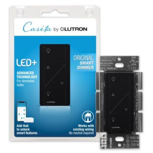 Lutron Caseta Original Smart Dimmer Switch (Lutron Smart Hub Required), for LED Lights, 150 Watt, Single-Pole/3-Way, No Neutral Required, PD-6WCL-WH, White, 4-Pack