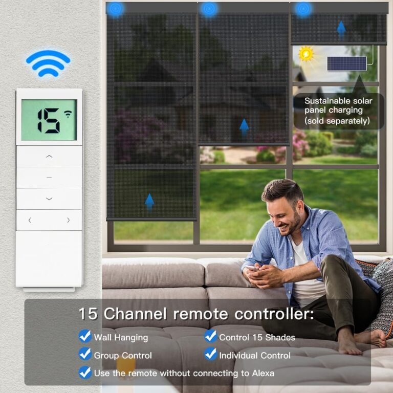 Tokblind Motorized Light Filtering Roller Shades with Remote Control, Smart Blinds for Windows Compatible with Alexa Google via Hub, Rechargeable Electric Window Shade Customized Size(Texture White)