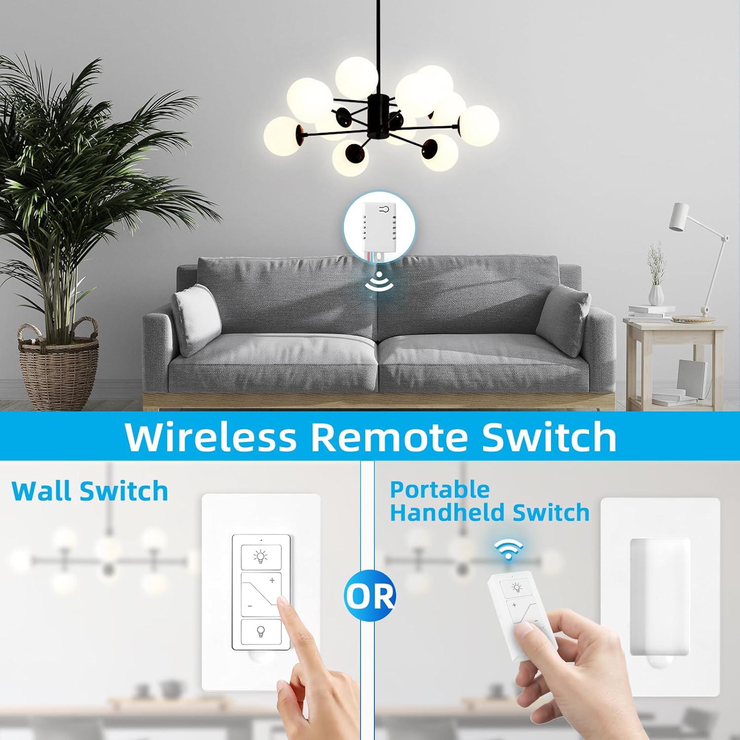 Wireless Dimmer Switch, Remote Light Switch and Receiver kit, Compatible with Alexa Voice Control, Smart Wall Switch Lighting Fixture for Ceiling Lights Pendant Lamps, Support 2.4G&5G
