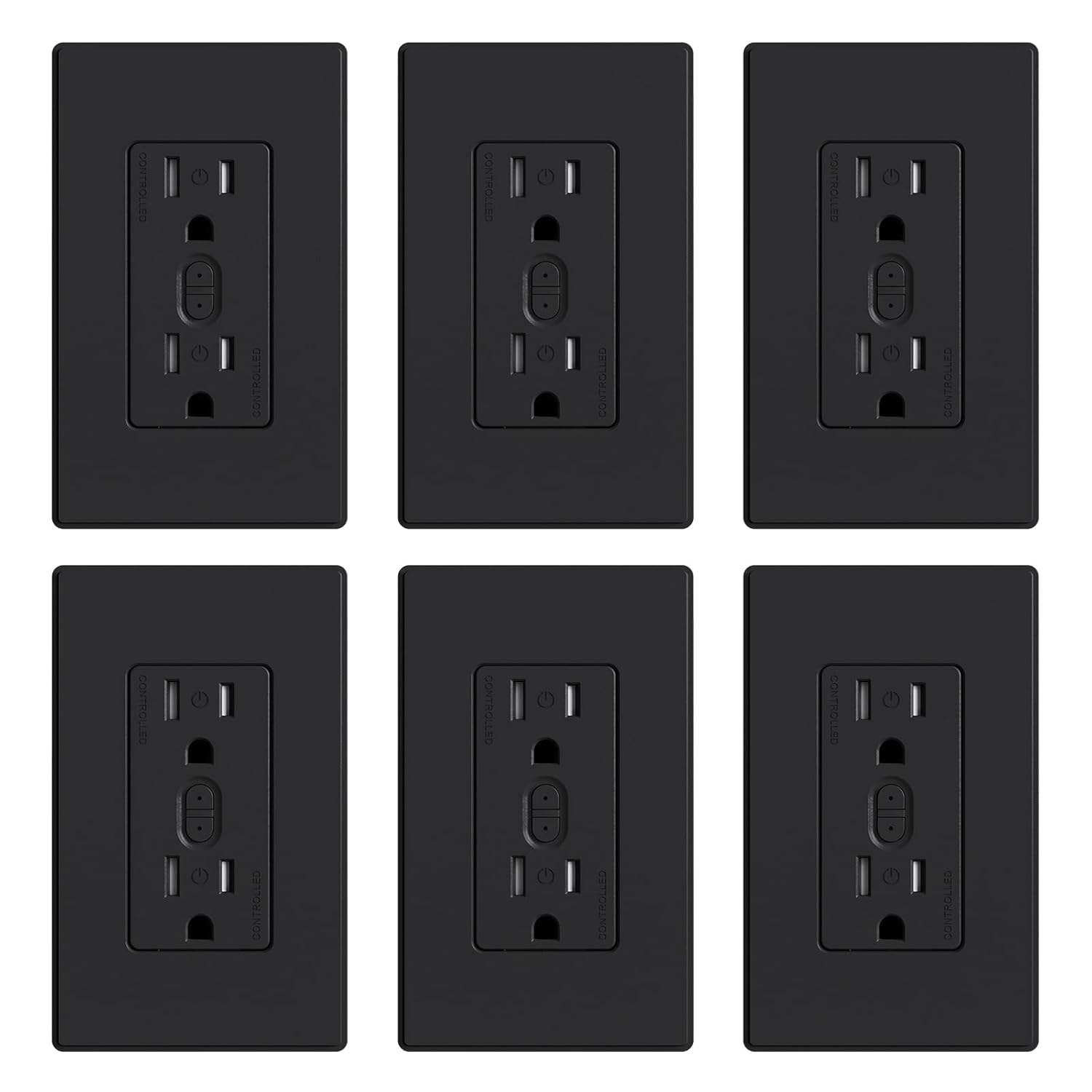 ELEGRP Smart in-Wall Outlet, 2.4GHz Wi-Fi Smart Receptacle Compatible with Alexa and Google Assistant, Tamper Resistant, 2 Individually Controlled Outlets, No Hub Required, UL Listed, Black, 6 Pack