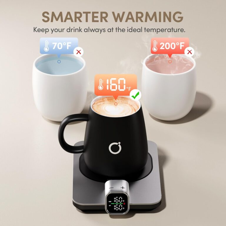 iKago Coffee Mug Warmer Set, Temperature Control Smart Heated Mug for Desk, Electric Coffee Warmer with Auto Shut Off & Real-Time Temp Display, Gifts for Men Women, 15oz, Black