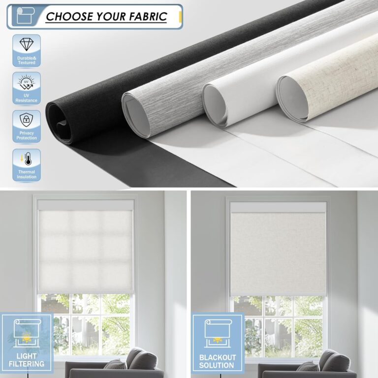 MANSNIX Smart Motorized Blinds with Remote, Cordless No-Drill Automatic Roller Shades, Blackout Electric Blind for Windows, Linen Stone, 34 x 72