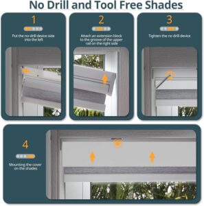 Motorized Blinds No Drill Automatic Blinds for Windows Cordless Roller Shades Electric Blinds with Remote Control Smart Blinds (Grey, 34.5 x 72)