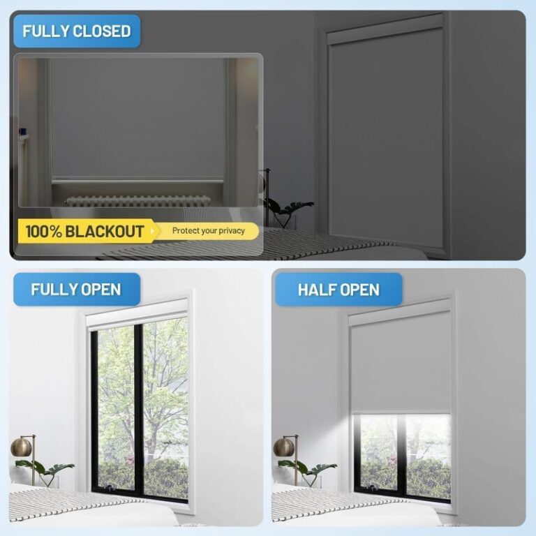 Motorized Blinds with Remote, [Free Solar Panels] Cordless Smart Blinds with Valance Cover, Blackout Electric Blinds with Remote Control, Automatic Roller Shades for Windows Light Gray 34″ W x 72″ H