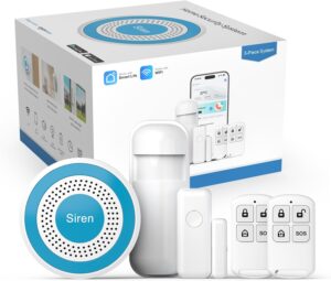 PGST Wireless Alarm System,Smart Home Security System with Tuya App Alerts,5 Pieces Door Alarms Kits Siren Hub with Door/Motion Sensors,Remote,Easy Installation for Villa,Apartment,Home Kids Safety