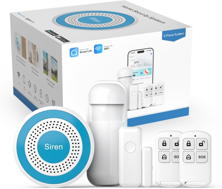 PGST Wireless Alarm System,Smart Home Security System with Tuya App Alerts,5 Pieces Door Alarms Kits Siren Hub with Door/Motion Sensors,Remote,Easy Installation for Villa,Apartment,Home Kids Safety