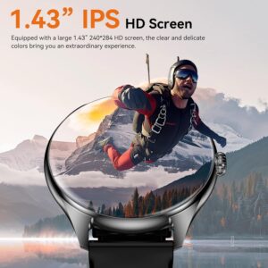 Smart Watches for Men Women, 1.43" AMOLED Display Smartwatch with 7-Day Battery, 120+ Sport Modes, Bluetooth Calls, Heart Rate/Sleep Monitor, IP68 Waterproof for iPhone Android Compatible (Black)