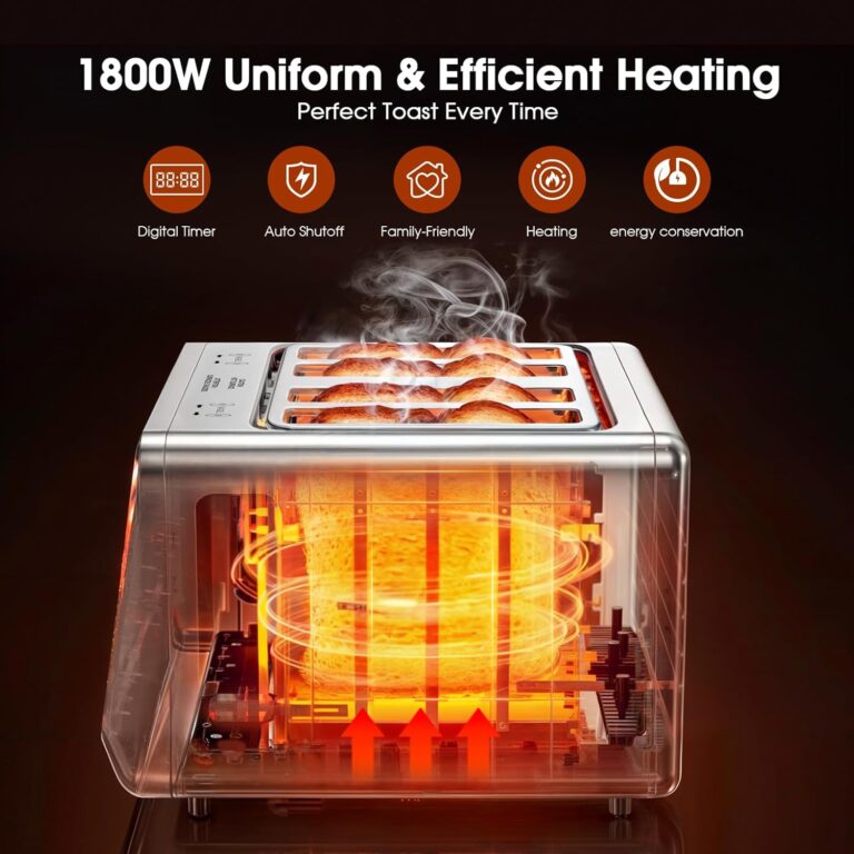 Touch Screen Toaster 2-Slice with 1.5″ Wide Slots & Memory Recall | 900W Stainless Steel Smart Digital Toasters | 6 Shade Settings for Bagels & Thick Bread