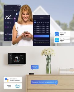 Vine Smart Thermostat for House with Nightlight, 4.3 Inches WiFi Thermostats for Home Work with Alexa and Google Assistant, 7day x 8period Programmable, C-Wire Required