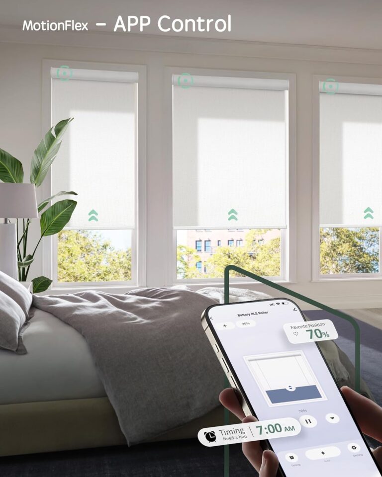 Yoolax Motorized Blinds with Remote, Light Filtering Smart Blinds Work with Alexa Google Home, Automatic Roller Shades for Indoor Windows Living Room, Custom Size (Linen Beige)