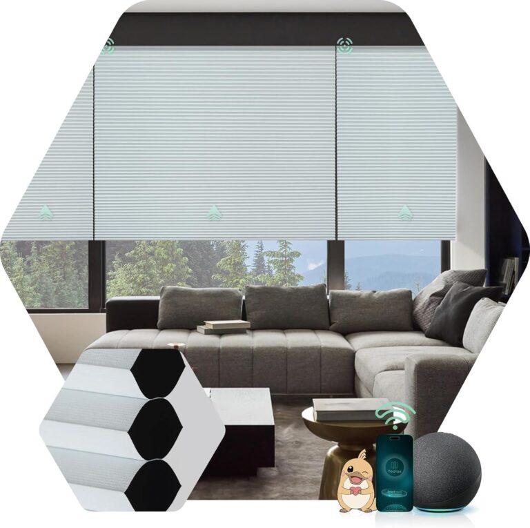 Yoolax Motorized Cellular Shades Compatible with Alexa, Blackout Motorized Blinds Smart Honeycomb Shades for Windows, Automatic Blinds with Remote 31″ W x 72″ H (Blackout White)