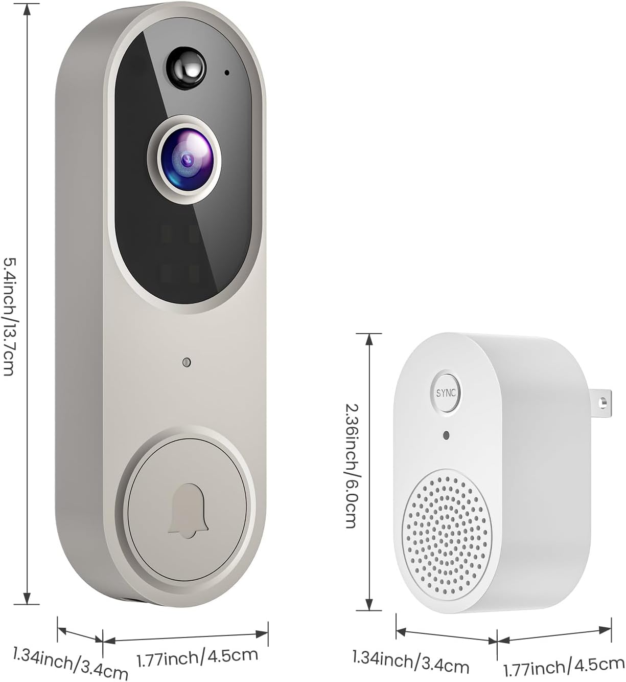 1080p Wireless Video Doorbell Camera for Home Security, Battery Powered, Live View, Cloud Storage, AI Human Detection, Night Vision, Two Way Audio, Indoor Outdoor Surveillance, 2.4G Wi-Fi only