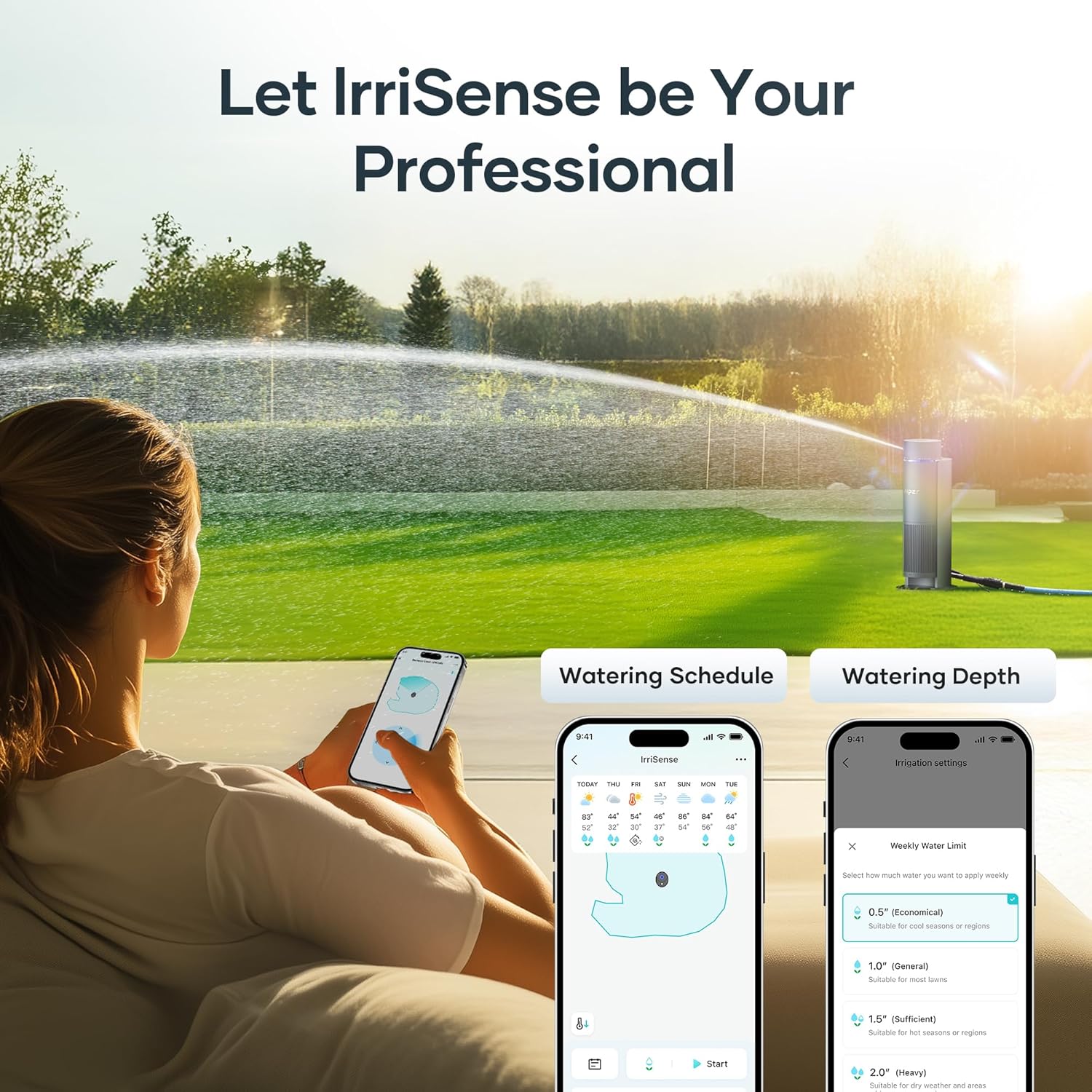AIPER IrriSense Smart Sprinkler Irrigation System, App-Controlled, Custom Watering Map & Schedule, DIY Install, Covers up to 4,800 sq.ft., Weather Adaptive & Water-Saving, Gray