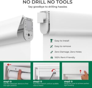 Allesin No Drill Motorized Roller Blinds – Rechargeable Smart Shades with Cassette Cover, Quiet & Energy-Efficient Motor, Remote & Alexa-Compatible for Home (White, 34" W x 60" H)