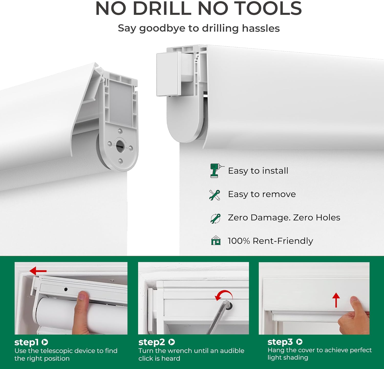 Allesin No Drill Motorized Roller Blinds – Rechargeable Smart Shades with Cassette Cover, Quiet & Energy-Efficient Motor, Remote & Alexa-Compatible for Home (White, 34″ W x 60″ H)