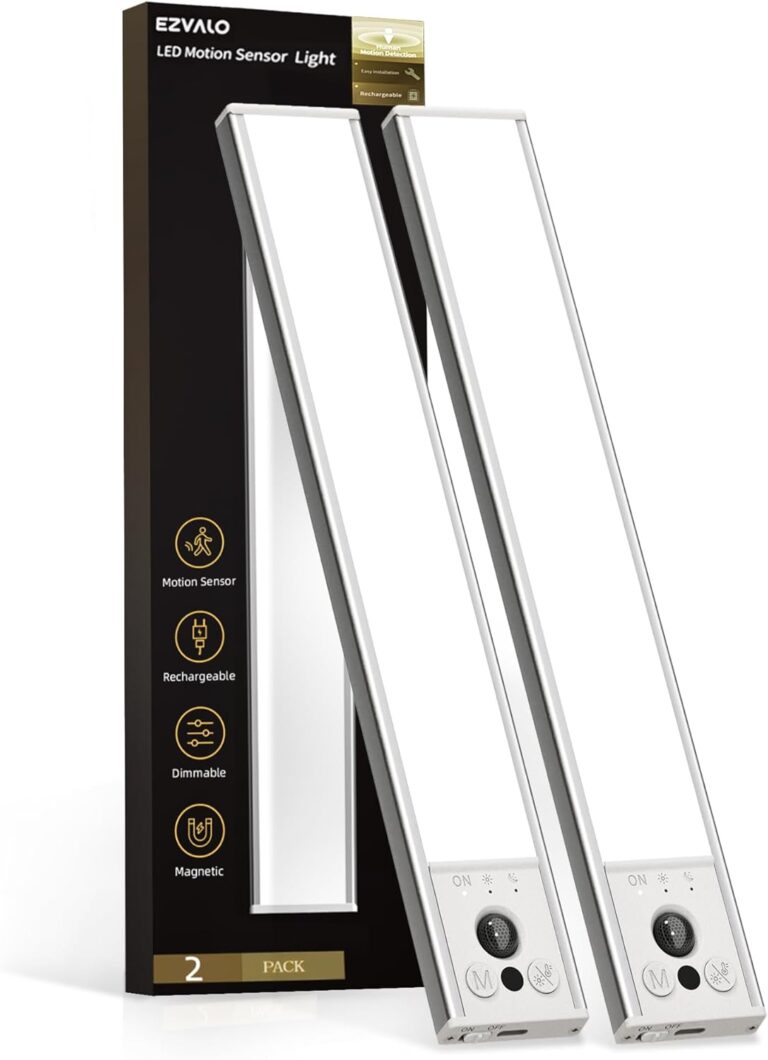 EZVALO 10inch Under Cabinet Lighting, LED Motion Sensor Light Indoor, 2400mAh USB Rechargeable Closet Lights, Dimmable & Magnetic Wireless Under Counter Lights for Kitchen, Pantry, Stairs (2 Pack)