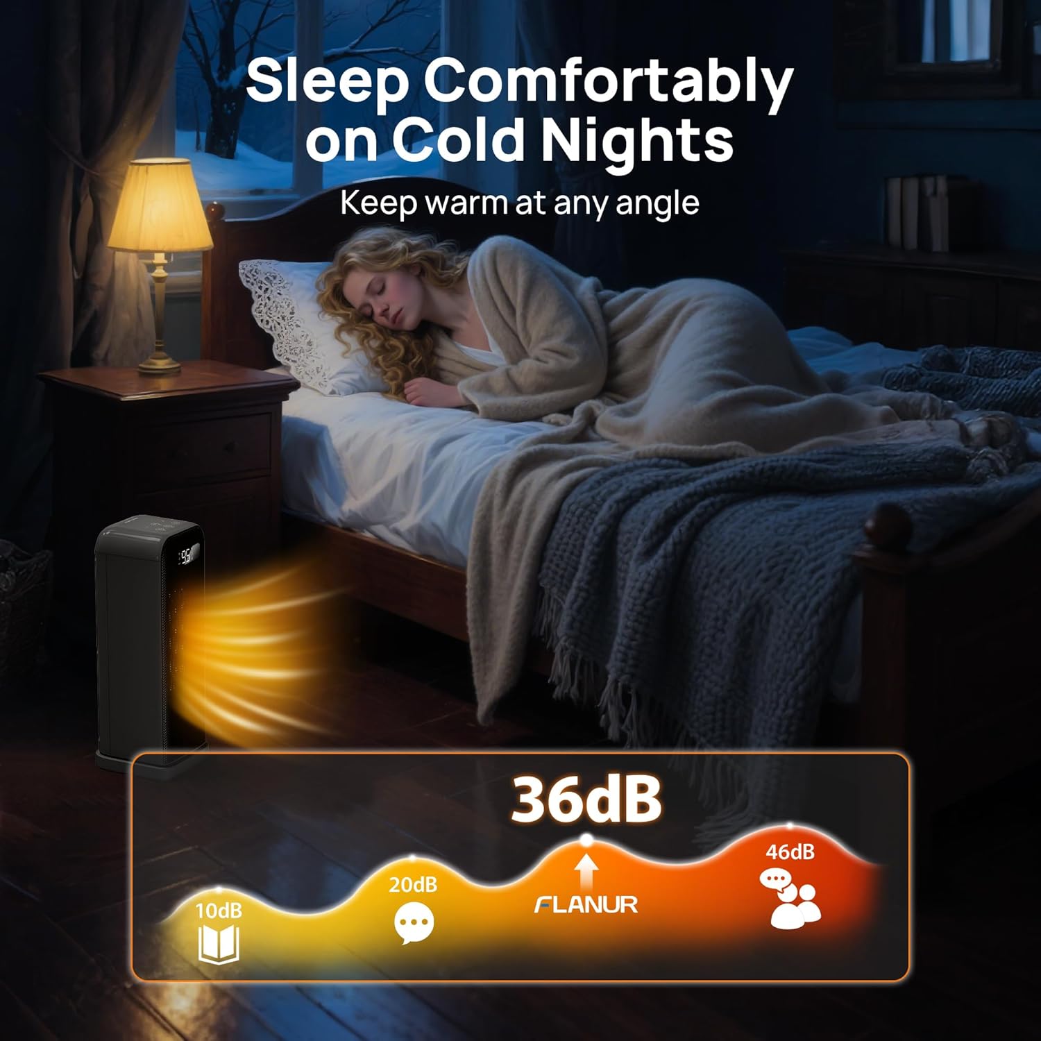 FLANUR Space Heaters for Indoor Use, Smart Portable Electric Heater with Thermostat, WiFi and Voice Control, 12H Timer, 4 Modes, 36dB 1500W PTC Ceramic Safety Heat for Office Bedroom Home 1Pack Black