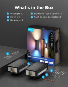 Govee Outdoor UpDown Wall Light, 2 Pack, 1200LM RGBICWW Smart Porch Lights Outdoor with 64 Scene Modes, IP66 Waterproof Wall Sconce for Outdoor Decor, Works with Alexa, Google Assistant and Matter