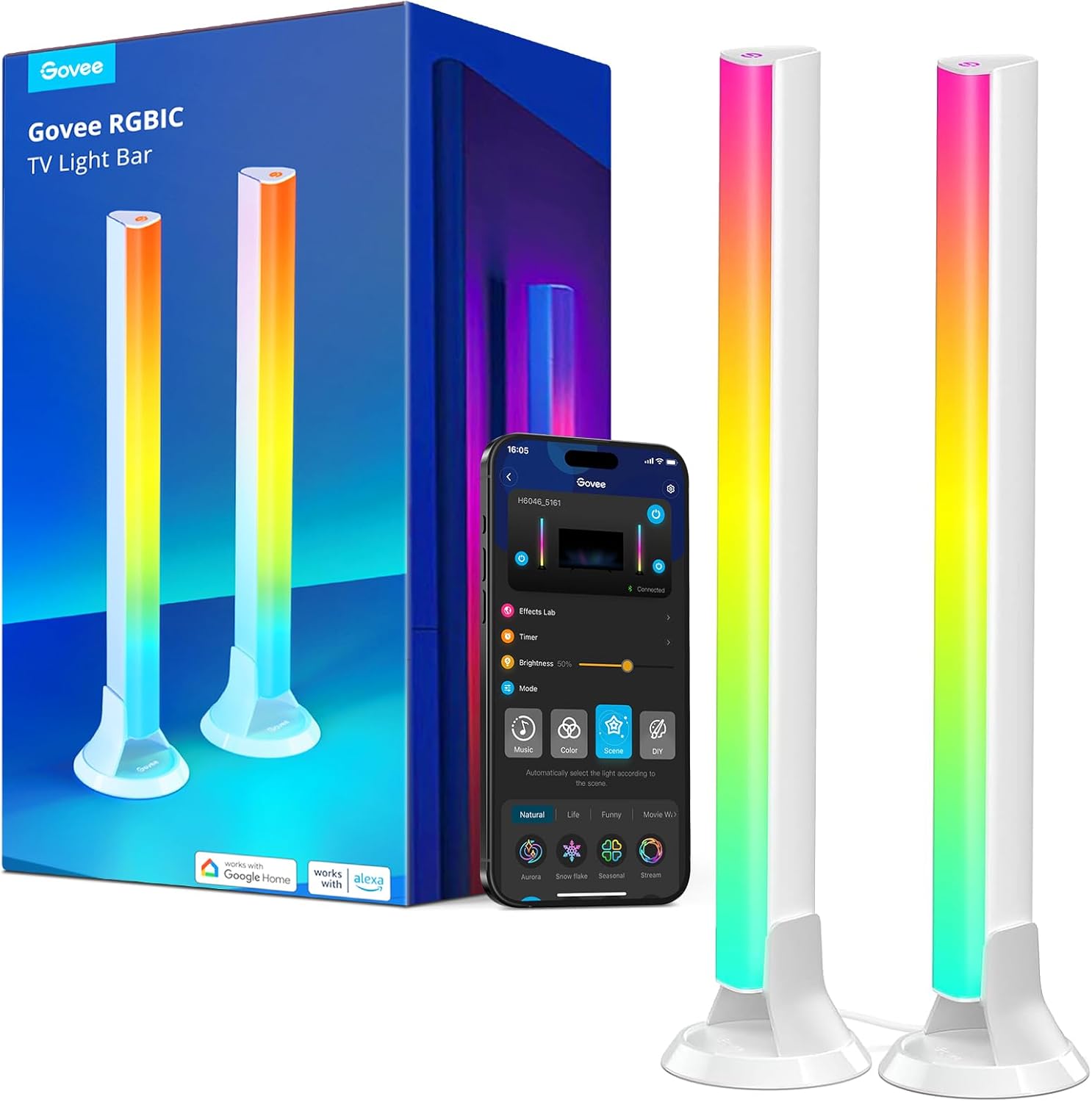 Govee RGBIC Light Bars, 15 Inches WiFi TV Backlight Suitable for 45-70 inch TVs, Smart Light Bars with Multiple Placement Options, Work with Alexa and Google Assistant, Black