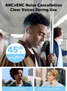 Szwdo Wireless Earbuds, Bluetooth 5.4 Ear Buds with Smart Touchscreen Case, ENC Noise Cancelling Headphones with 48H Playtime, Bass Stereo Sound, Compatible with iPhone Air/17/16/15/14/Android, Pad