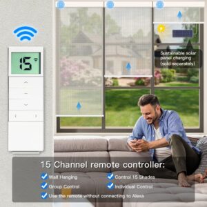 Tokblind Motorized Light Filtering Roller Shades with Remote Control, Smart Blinds for Windows Compatible with Alexa Google via Hub, Rechargeable Electric Window Shade Customized Size(Texture Beige)