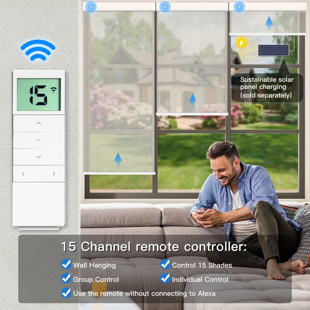 Tokblind Motorized Light Filtering Roller Shades with Remote Control, Smart Blinds for Windows Compatible with Alexa Google via Hub, Rechargeable Electric Window Shade Customized Size(Texture Beige)