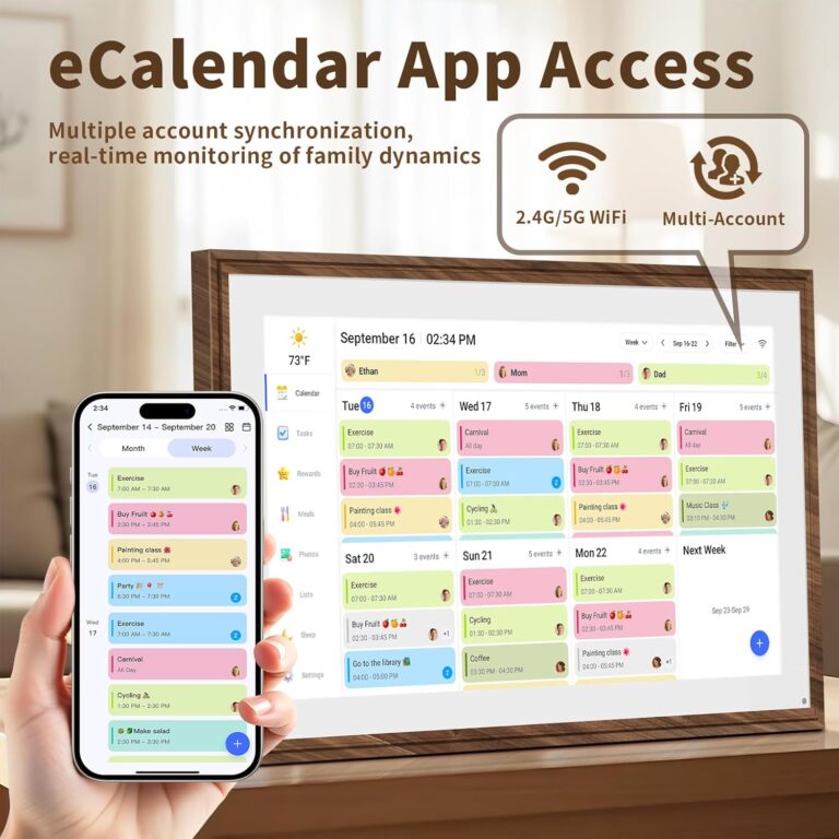10.1 Inch Digital Calendar Chore Chart with Touchscreen – Full HD Interactive Display, Wall & Desk Mountable Family Planner, to-Do List & Meal Planner, Digital Picture Frame Gifts for Women Mom