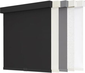AOSKY Blackout Roller Shades Cordless Blinds for Windows, Free-Stop Shades with Valance, Thermal Insulated Fabric, UV Protection, Natural Woven Blinds for Home and Office (22" W x 72" H, Black)
